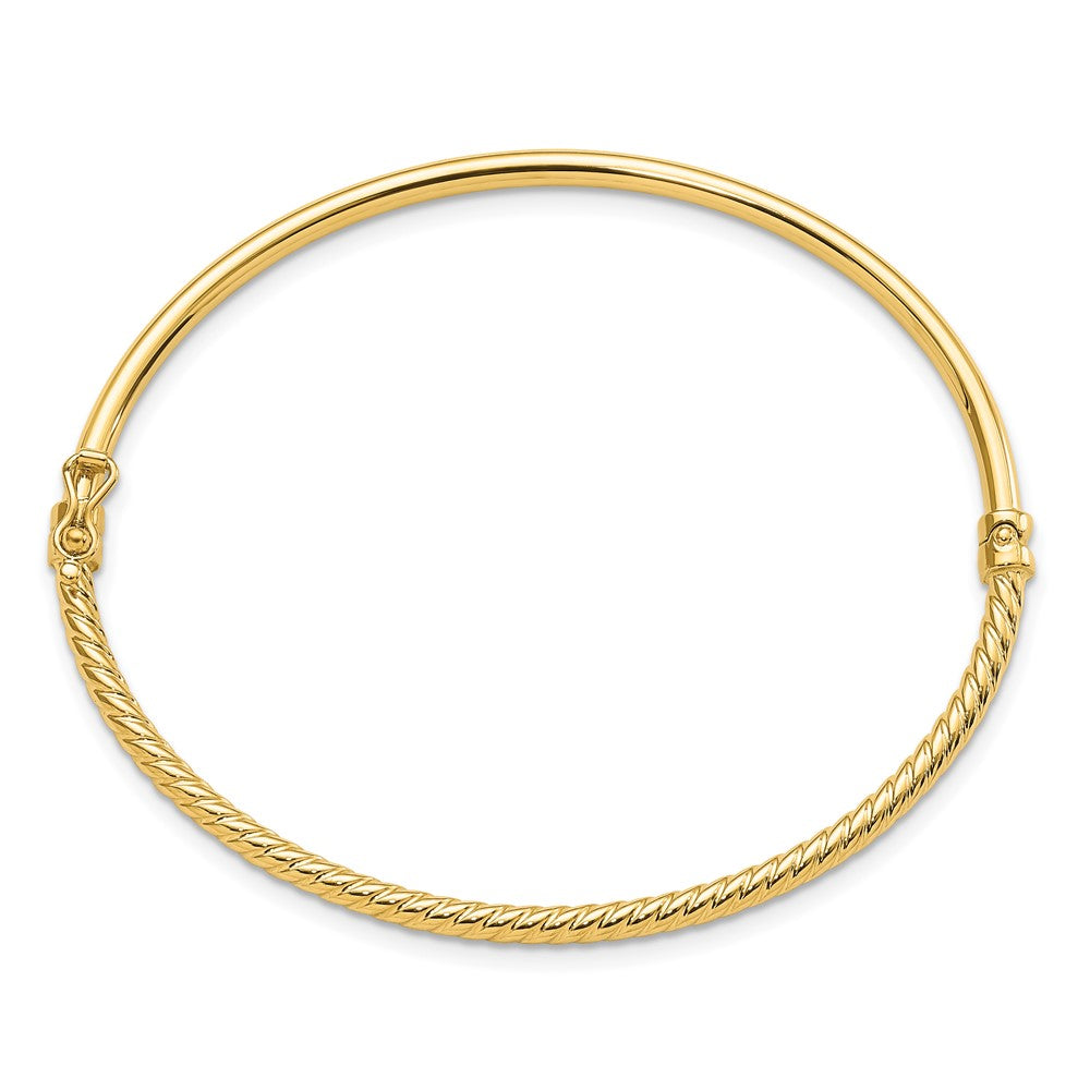 14K Polished Textured Hinged Bangle 7  inches