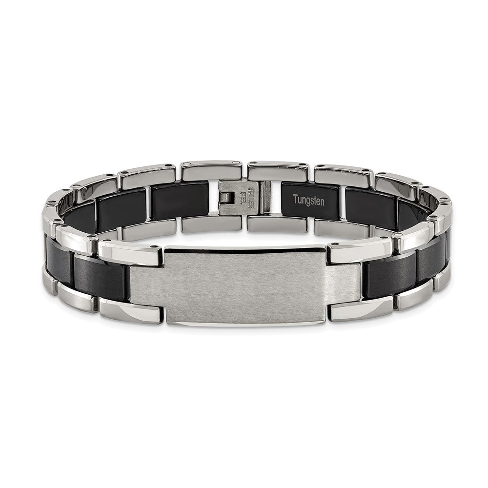 Tungsten Brushed and Polished Black IP-plated 8.5in Bracelet 8.5 inches