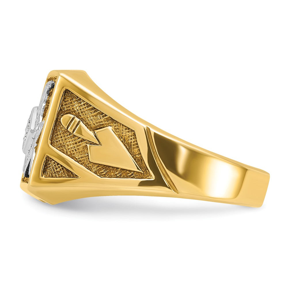 IBGoodman 14k with White Rhodium Men's Polished and Textured Diamond Blue Lodge Master Masonic Ring Size 10