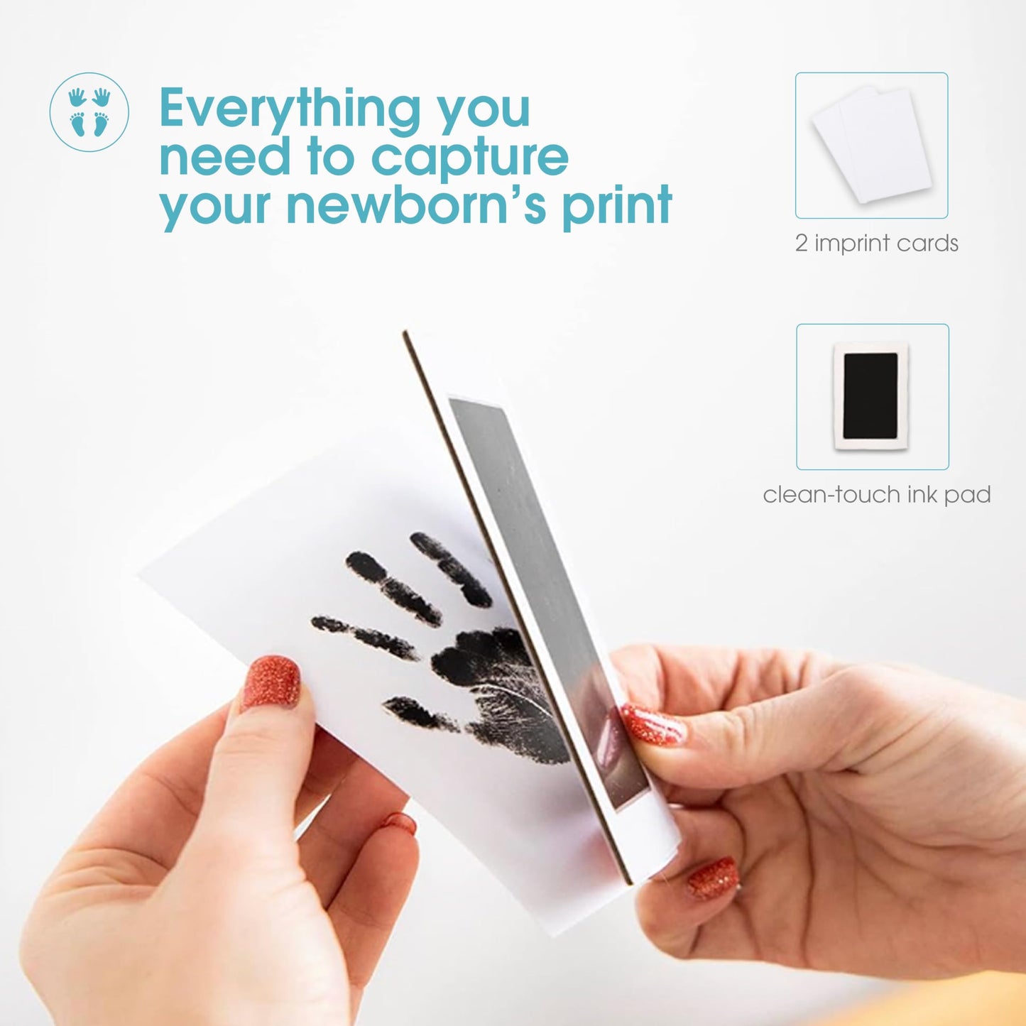 Pearhead Newborn Handprint or Footprint Clean-Touch Ink Pad, 2 Uses, Black