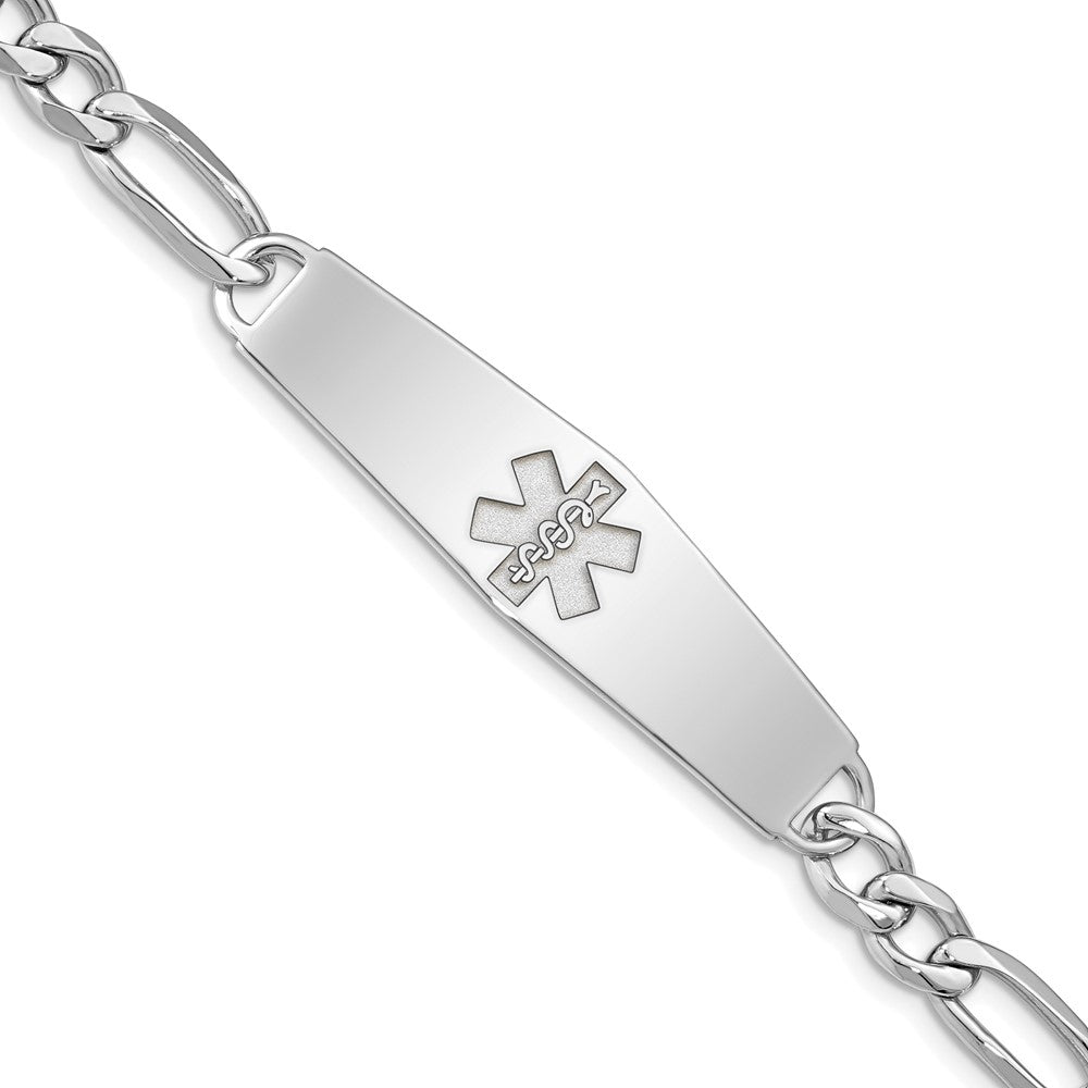 Sterling Silver Rhod-plt Non-enameled Medical ID Figaro Link Bracelet 8 inches