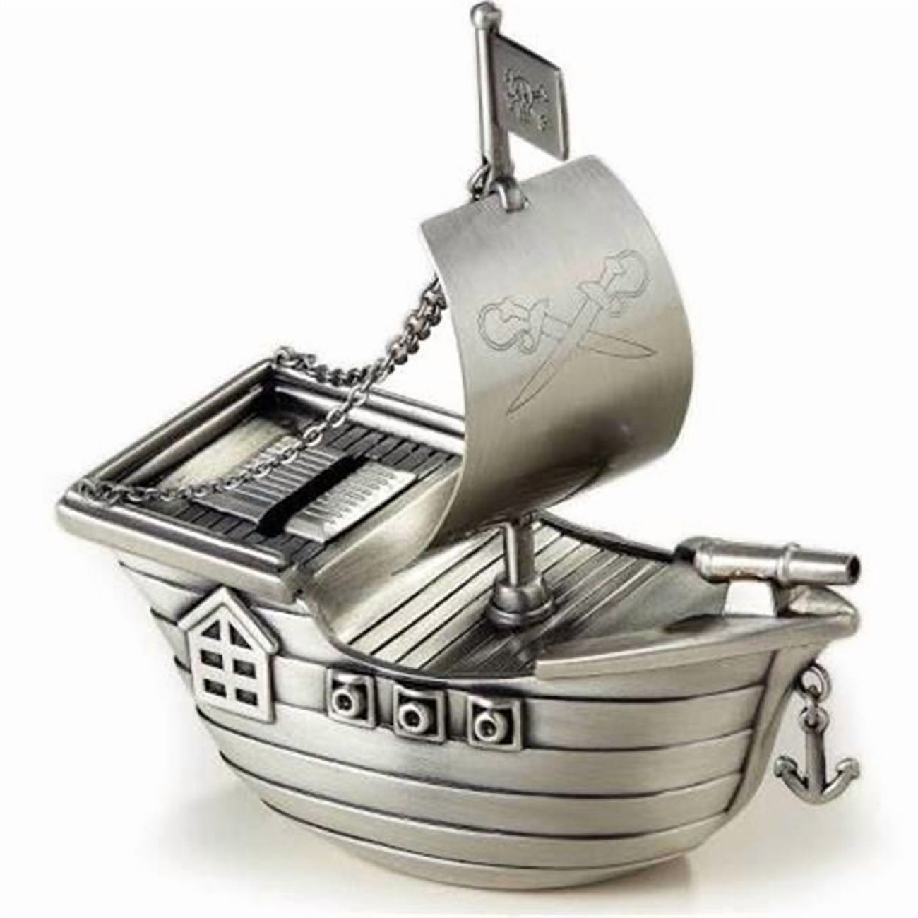 Leeber Pewter Finish Pirate Ship Money Bank.