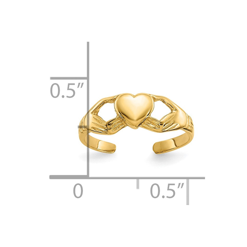 10k Polished Claddagh Toe Ring Size 2