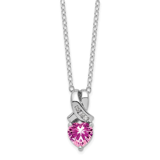 SS Created Pink Sapphire & Diamond Necklace