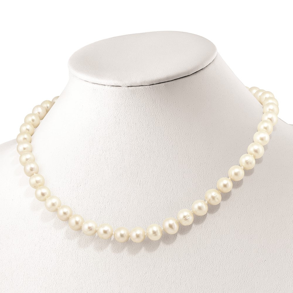 Sterling Silver Rhodium-plated 9-10mm White Near-Round Freshwater Cultured Pearl and CZ Clasp Adjustable 18 inch Necklace 18 Inches