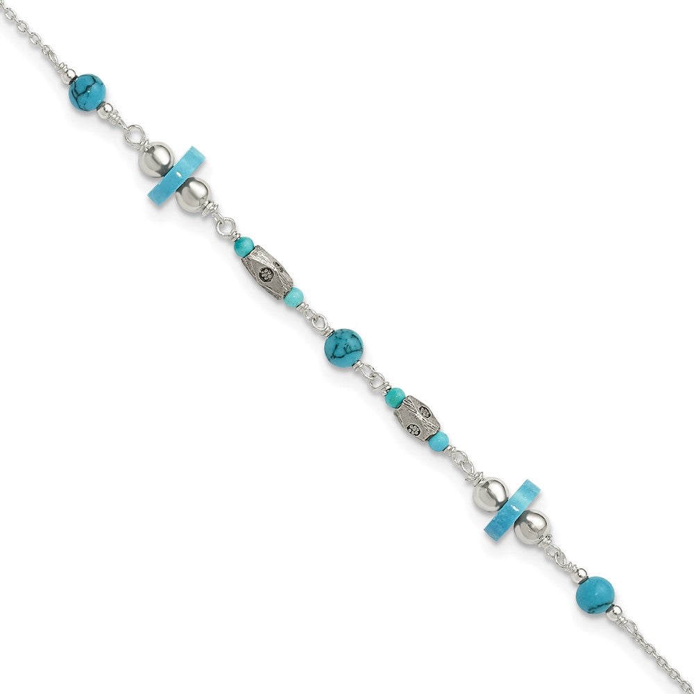 Sterling Silver Antiqued Turquoise Beaded Anklet 9 inches