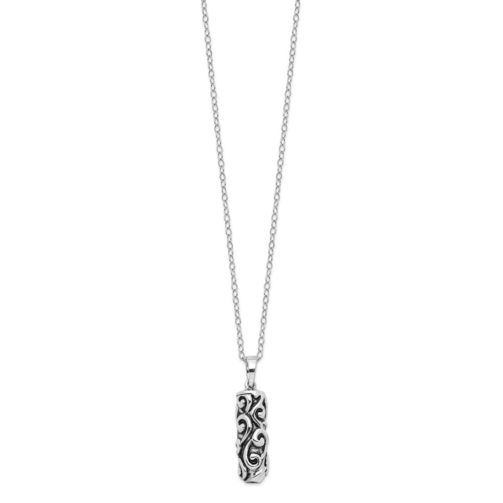Sentimental Expressions Sterling Silver Rhodium-plated Antiqued Cylinder Remembrance Ash Holder 18 Inch Necklace 18 Inches