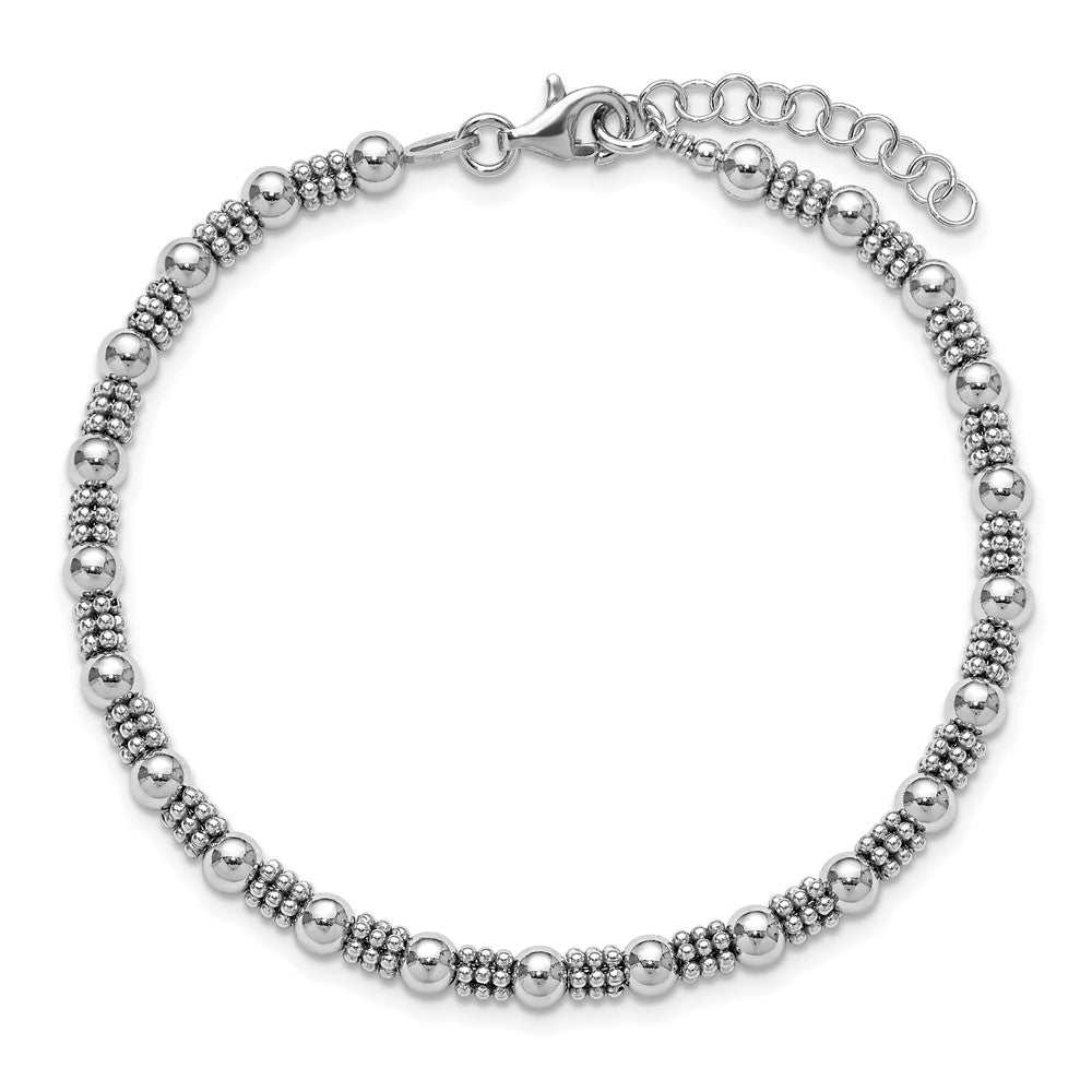 Sterling Silver RH-plated Fancy Beaded w/1in ext. Bracelet 8.25  inches