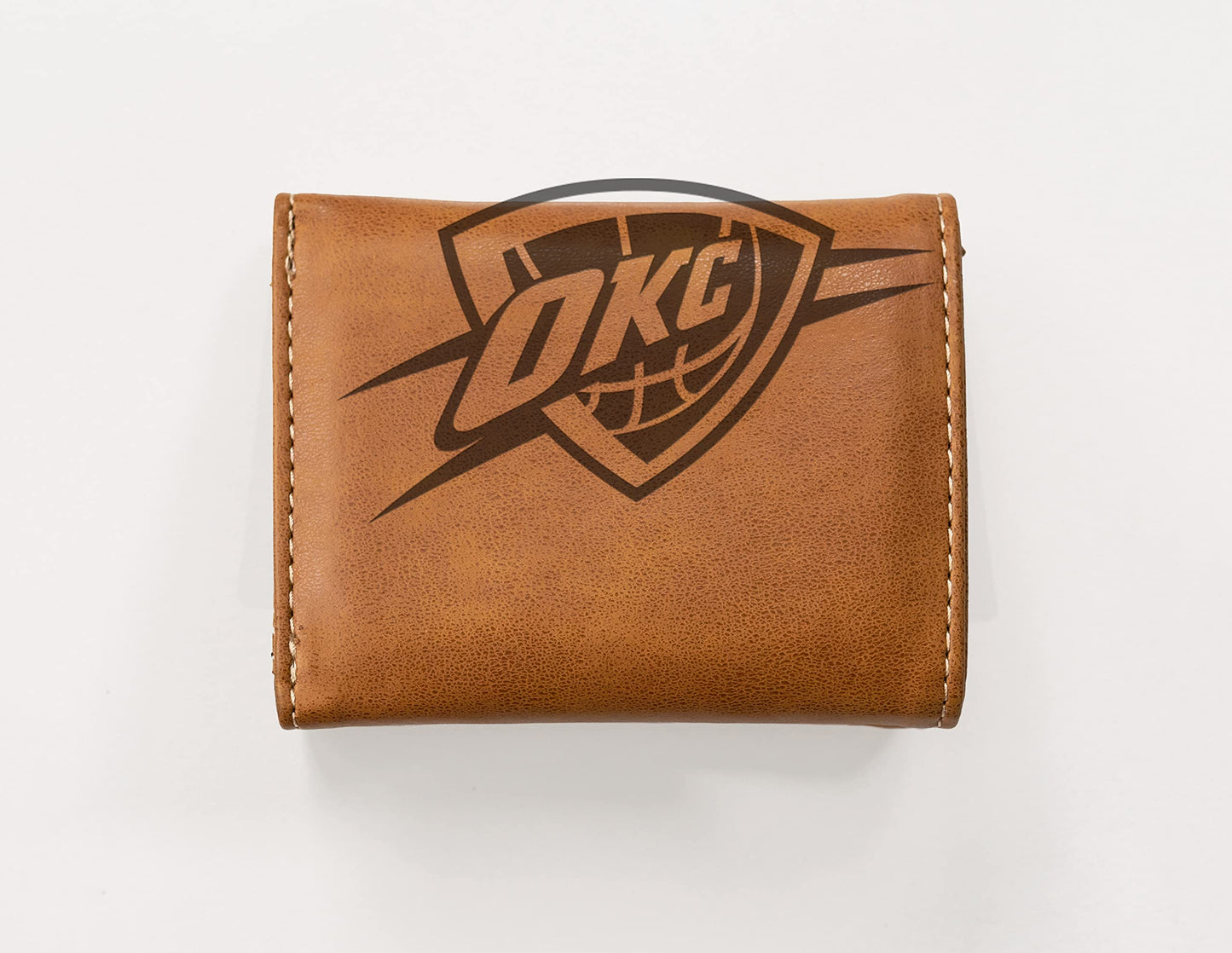 Oklahoma City Thunder Brown Laser Engraved Tri-Fold Wallet - Men's Accessory