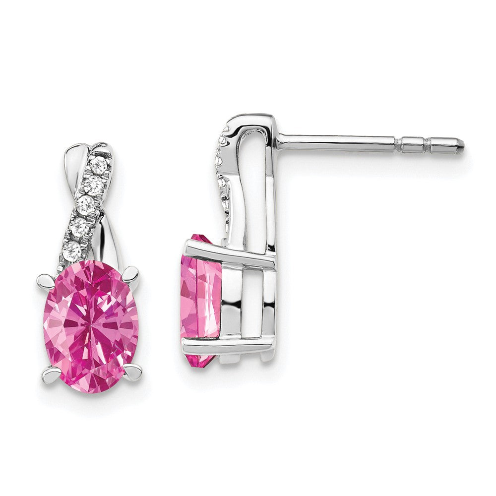 14K White Gold Created Pink Sapphire & Diamond Earrings