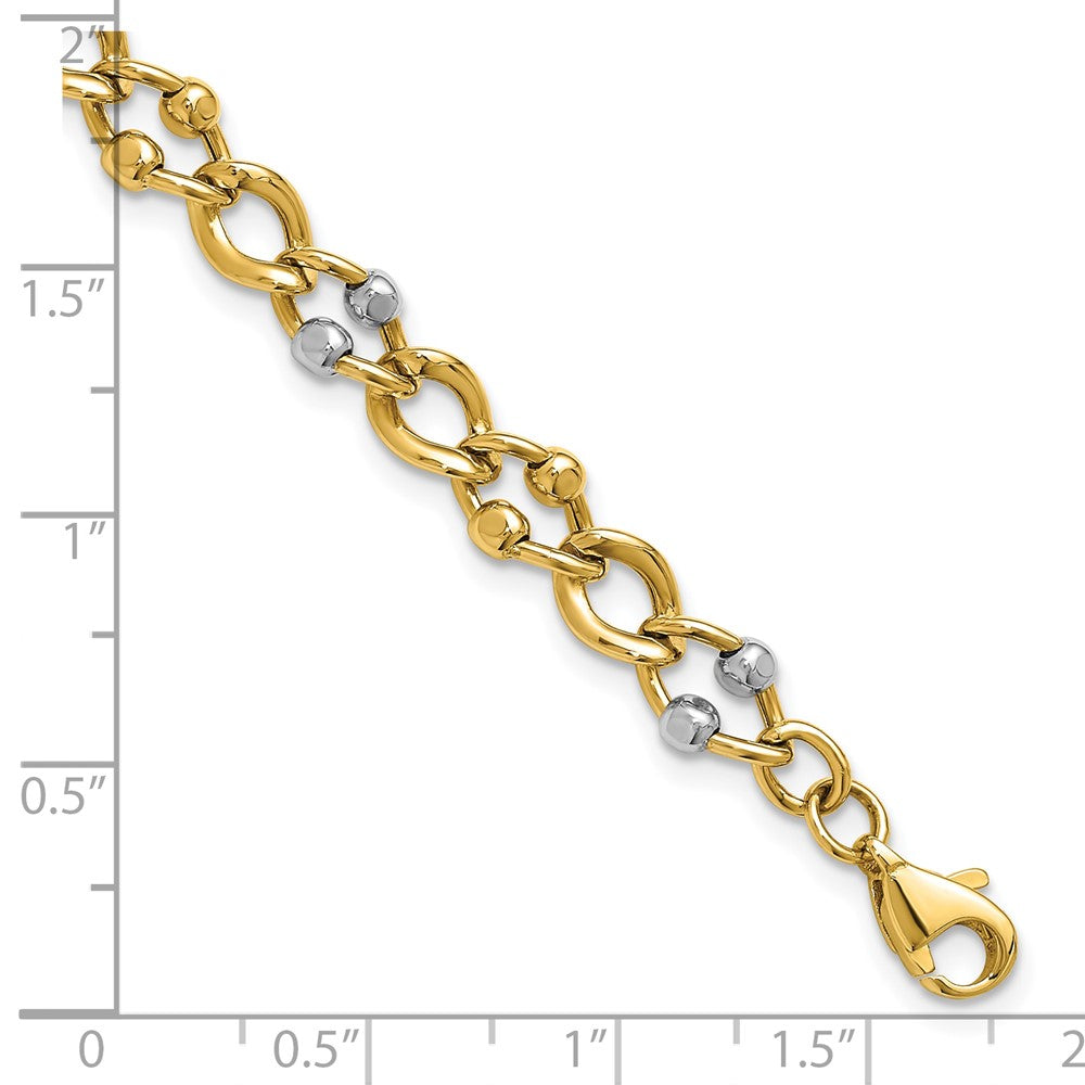 10K Two-tone Polished Fancy Link with Beads Bracelet 7.5  inches