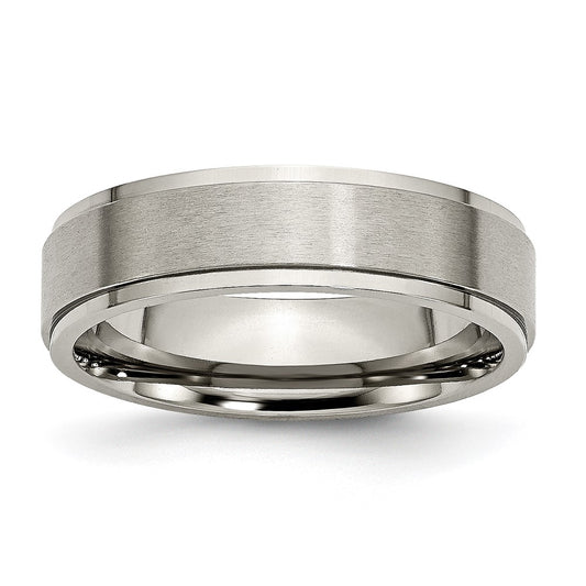 Titanium Brushed Center 6mm Ridged Edge Band Size - 12.5