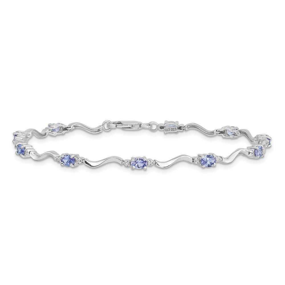 Sterling Silver Rhodium Plated Diamond and Tanzanite Bracelet 7 inches