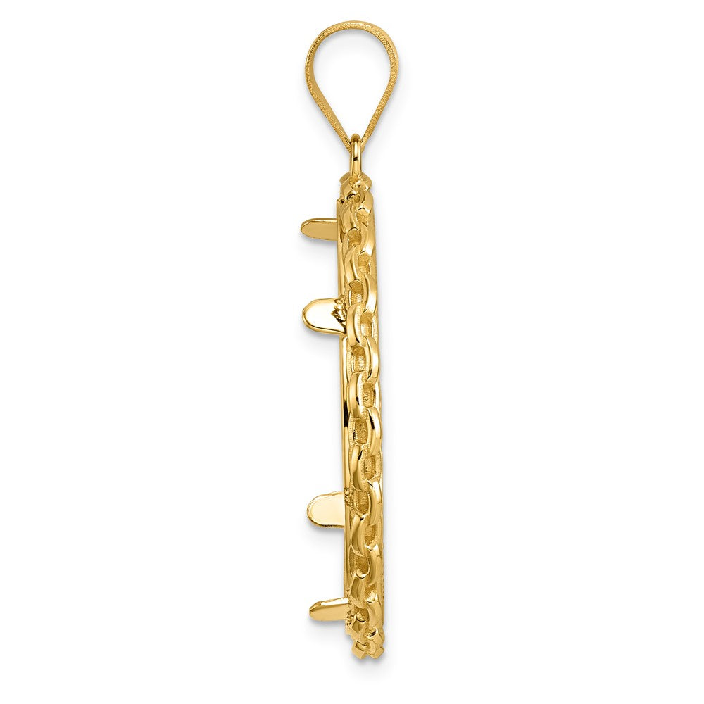 14k Diamond Cut Box with 27.0mm Prong Coin Bezel Pendant