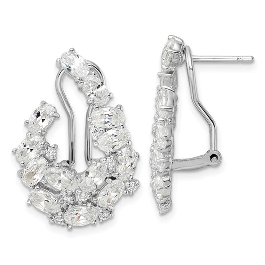Sterling Silver Rhodium-plated CZ Post Omega Back Earrings