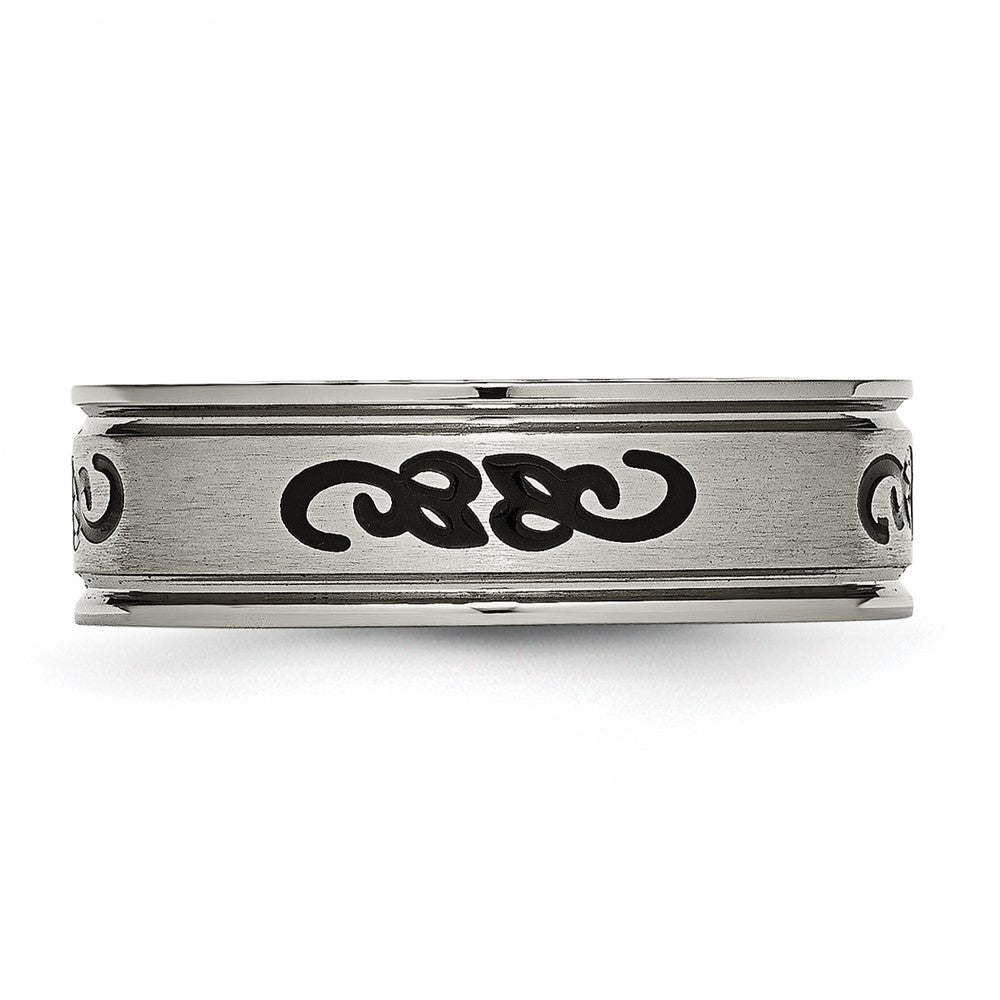 Titanium Brushed with Black Rubber Design 7mm Ridged Edge Band Size - 13