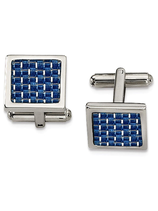 Stainless Steel Polished w/Blue Carbon Fiber Inlay Cuff Links