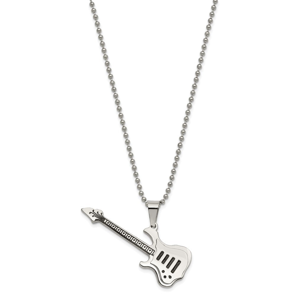 Stainless Steel Polished with Enamel Guitar 24in Necklace