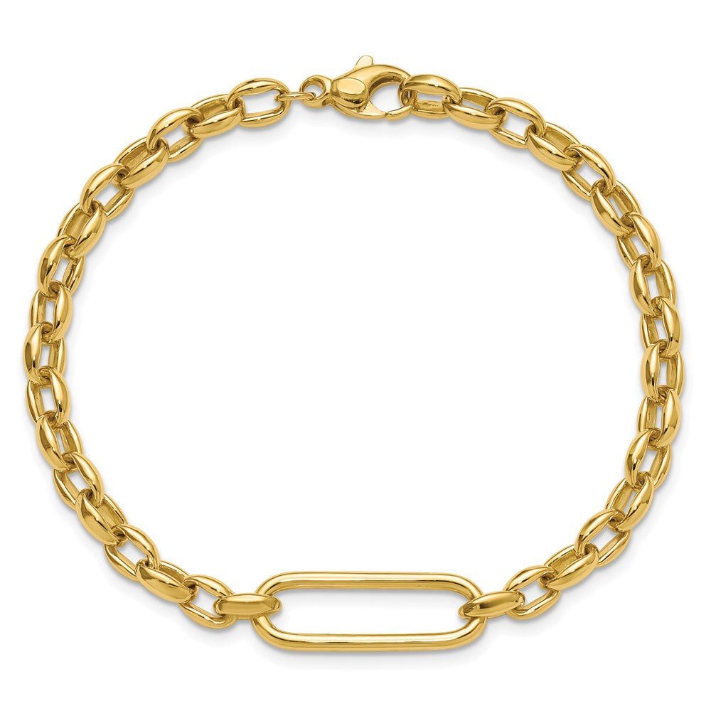 14K Polished Fancy Elongated Oval Link Bracelet 7.5  inches