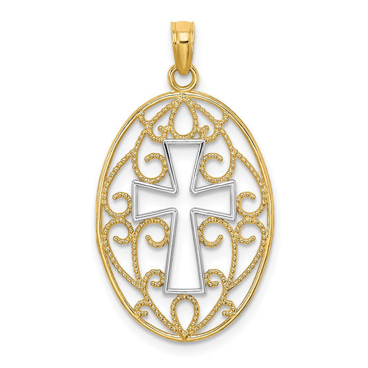 14K w/Rhodium Beaded Filigree Cross Charm