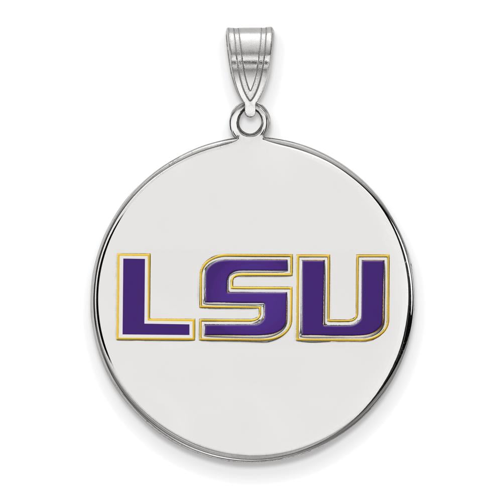LogoArt Sterling Silver Louisiana State University Large Enamel Disc Pendant Necklace Female Adult