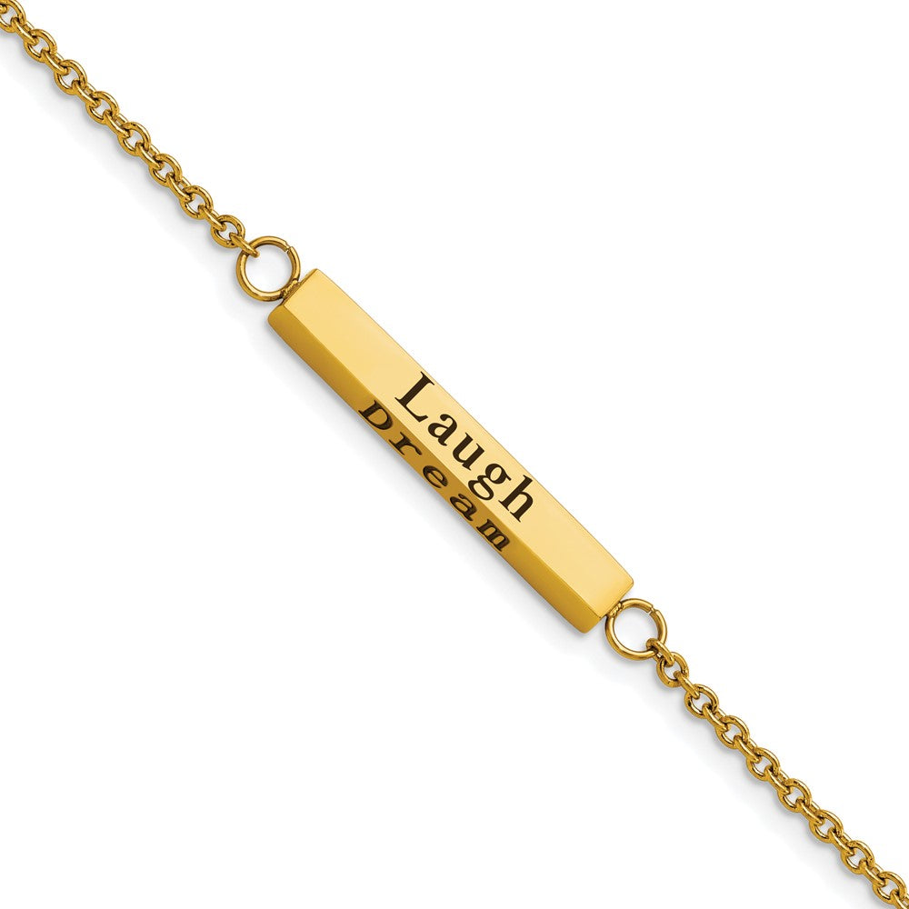 Stainless Steel Polished Yellow IP CZ Enjoy the little w/1.5in ext Bracelet 7 inches