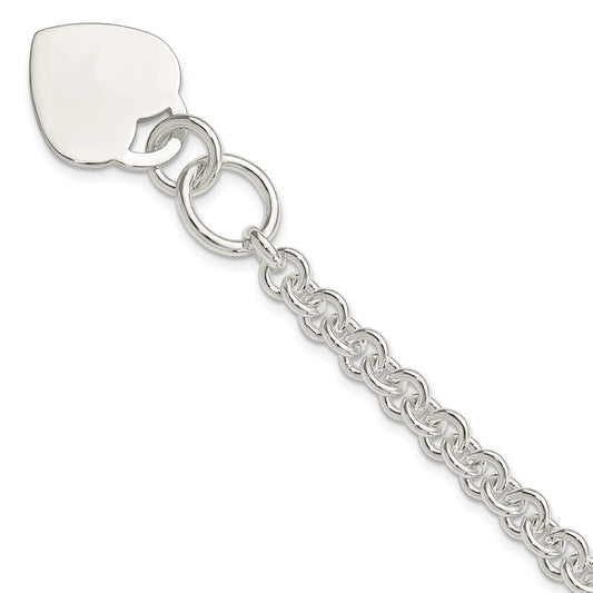 Sterling Silver Polished Engraveable Heart Bracelet 8.5 inches