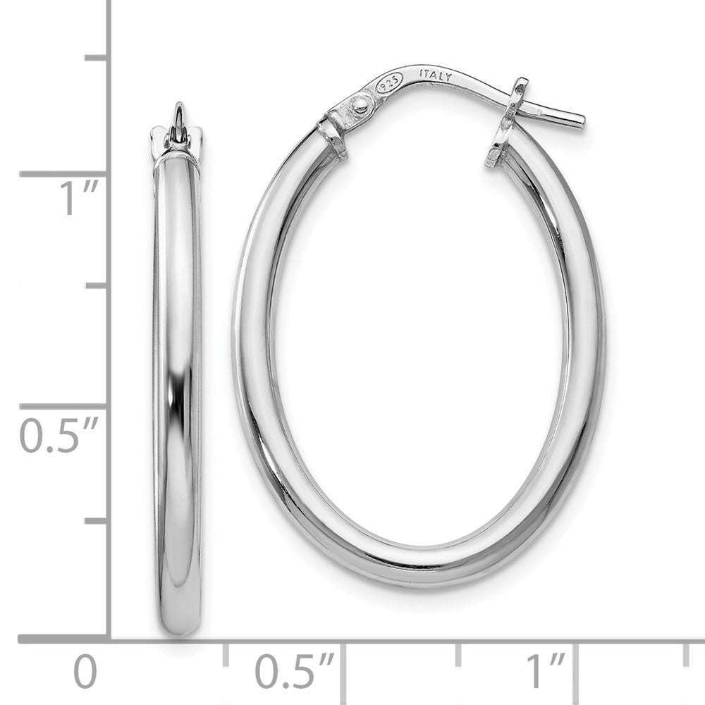 Sterling Silver RH-plated Polished Oval Hinged Hoop Earrings