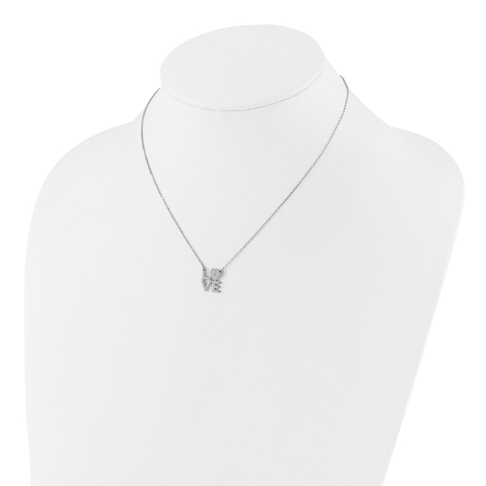 Sterling Silver Rhodium-plated CZ LOVE 16in w/2in ext. Necklace 16 Inches