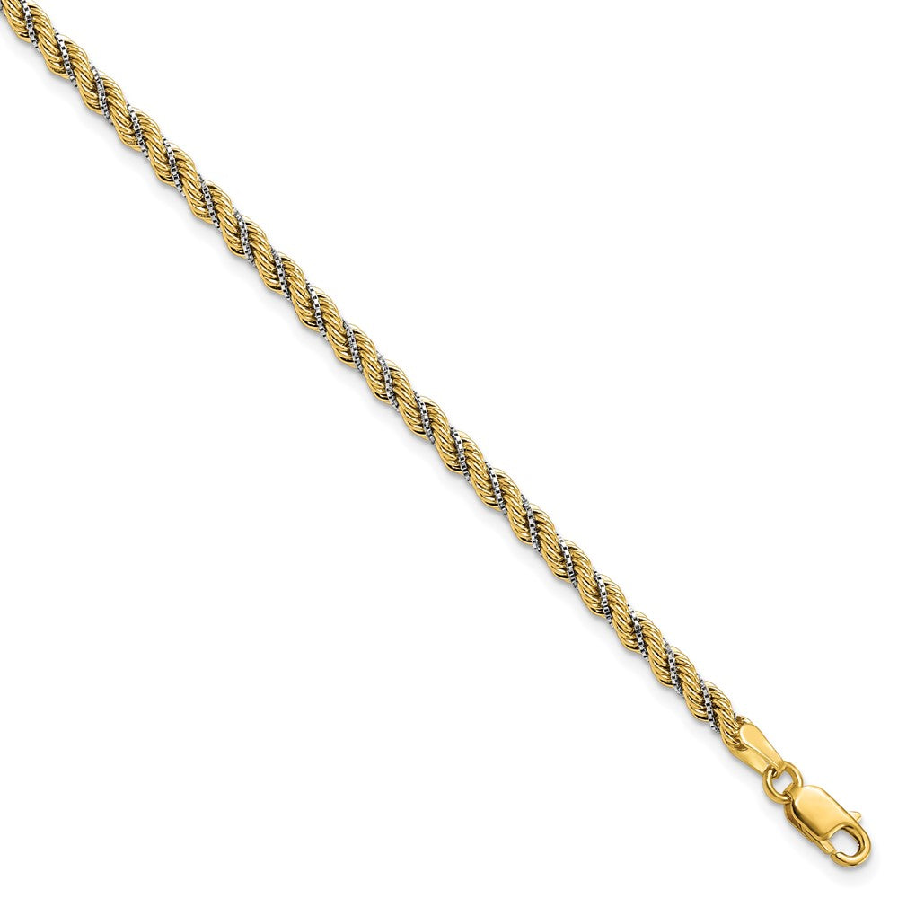 14K Two-tone Polished Textured Rope Bracelet 7.5  inches