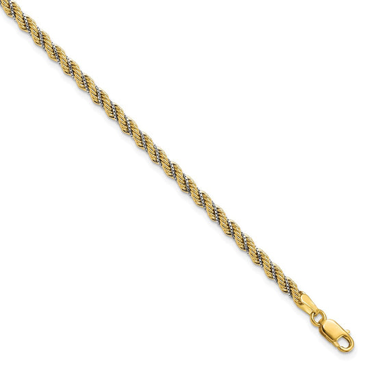 14K Two-tone Polished Textured Rope Bracelet 7.5  inches