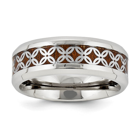 Stainlesss Steel 8mm Brown and White Enamel Band