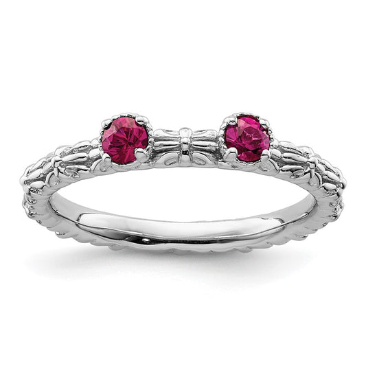 Sterling Silver Stackable Expressions Created Ruby Two Stone Ring Size -5