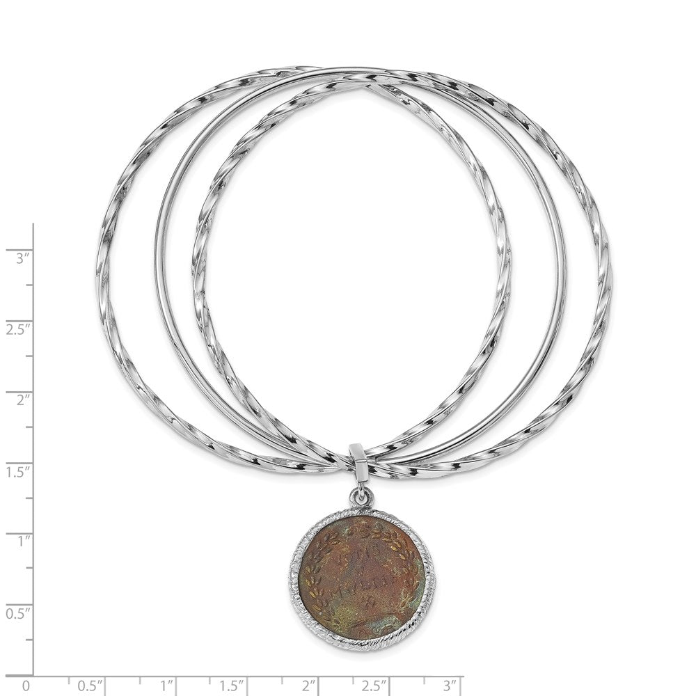 Sterling Silver Rhodium-plated Bronze Roman Coin Bangle