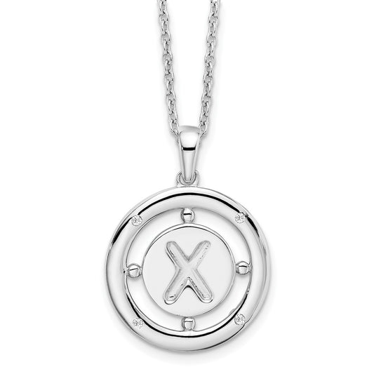 White Ice Sterling Silver Rhodium-plated 18 Inch Diamond Letter X Initial Necklace with 2 Inch Extender 18 Inches