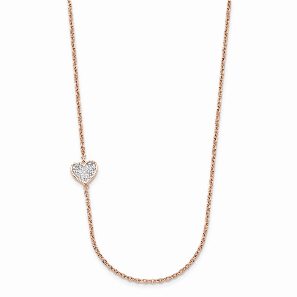 Sterling Silver Rose-tone and Diamond Sideways Heart Necklace