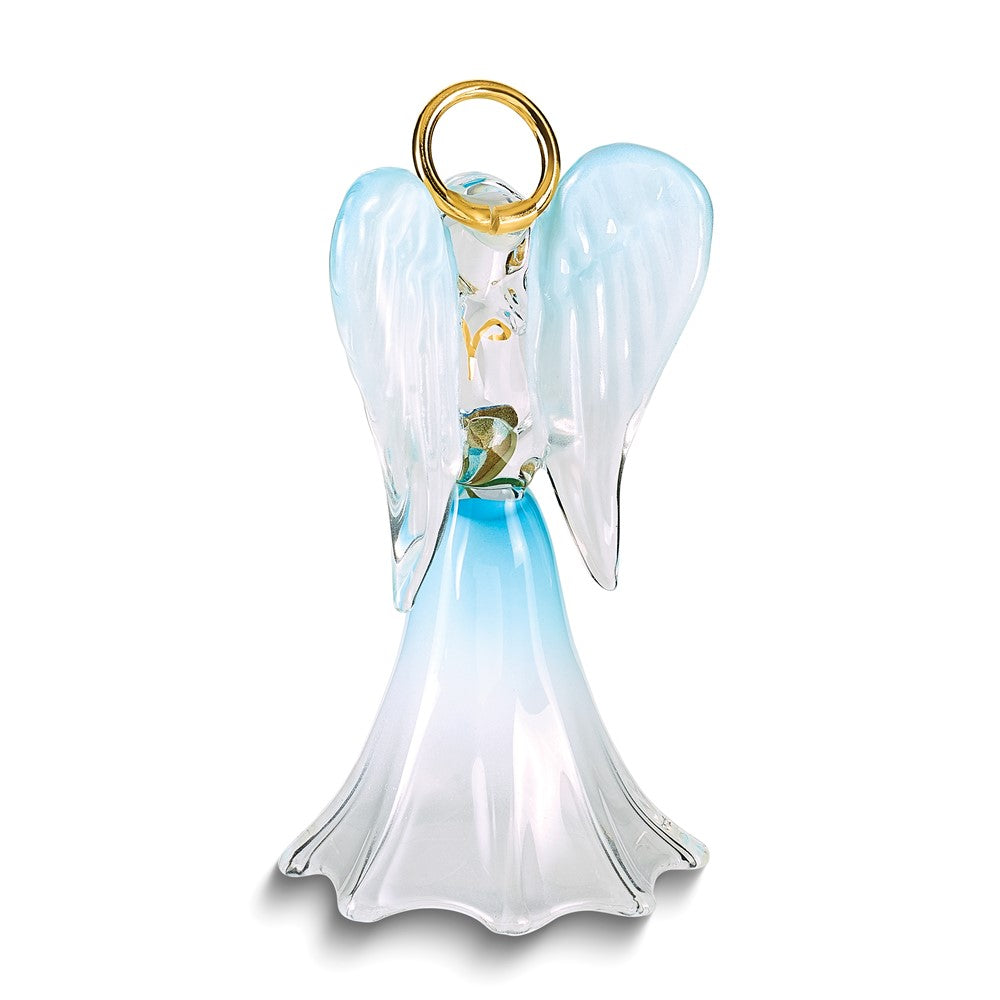 Glass Baron Blue Angel with Swarovski Crystal Heart Glass Figurine QGM1154
