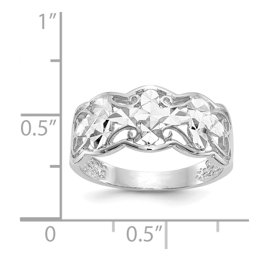 14k White Gold Diamond-cut Wave Ring Size 6