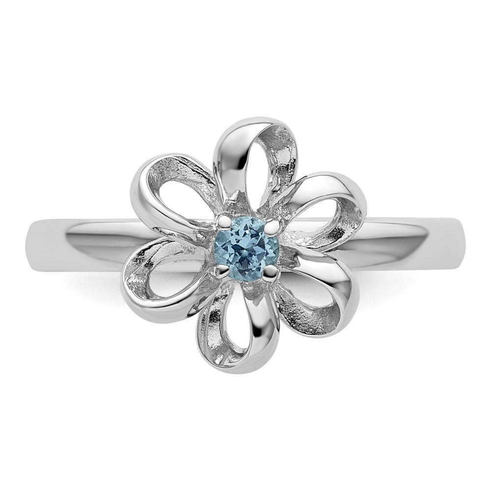 Sterling Silver Stackable Expressions Polished Blue Topaz Flower Ring Size -9