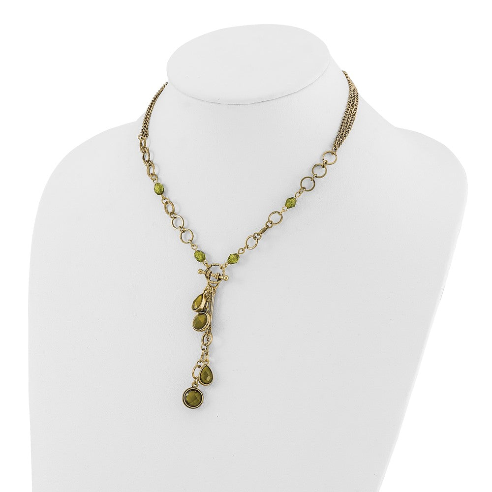 1928 Jewelry Brass-tone Green Faceted Crystal Beads 16 inch Y Necklace with 3 inch extension