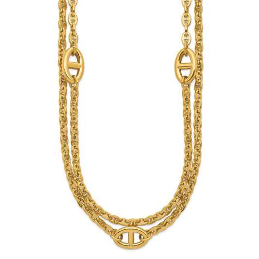 Chisel Stainless Steel Polished Yellow IP-plated Two-Strand Anchor Link 18 inch Plus a 2 inch Extension Necklace