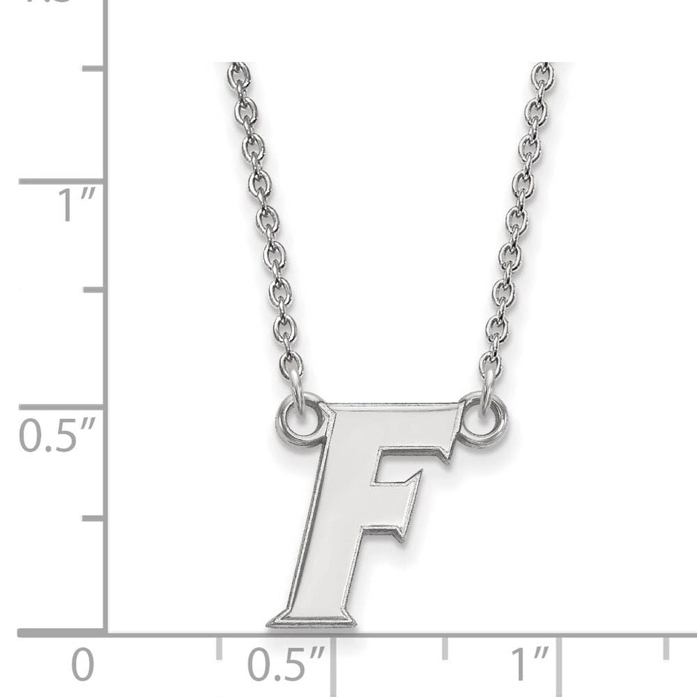 Sterling Silver Rhodium-plated LogoArt University of Florida Letter F Small Pendant 18 inch Necklace Q-SS065UFL-18