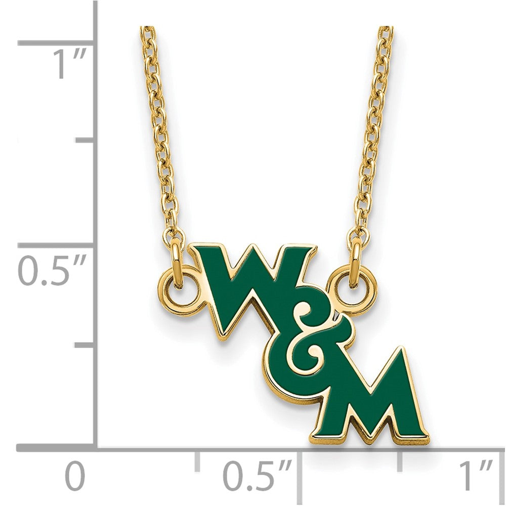Sterling Silver Gold-plated LogoArt College of William and Mary Small Enameled Pendant 18 inch Necklace