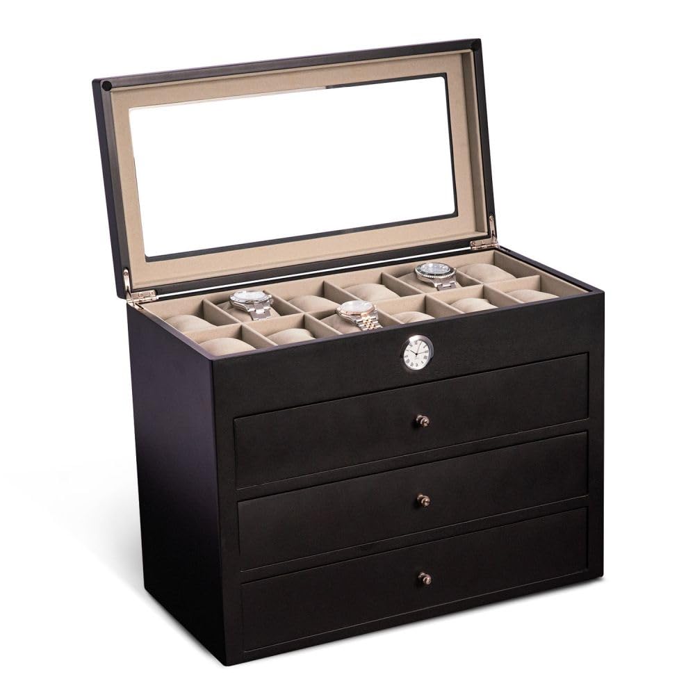 All in Time Watch Box, 48 Watch Slots, Black Wood