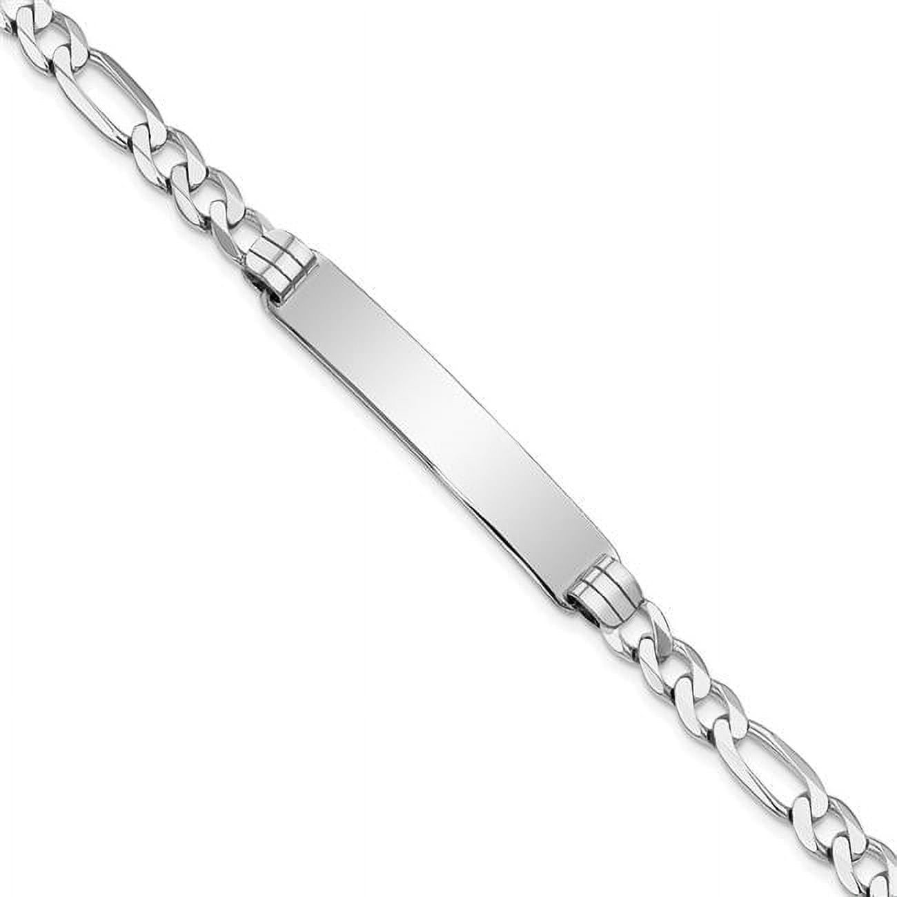 14k White Gold Polished Solid Chain/Solid Plate Figaro Link 38.5x8mm Plate 8 inch ID Bracelet