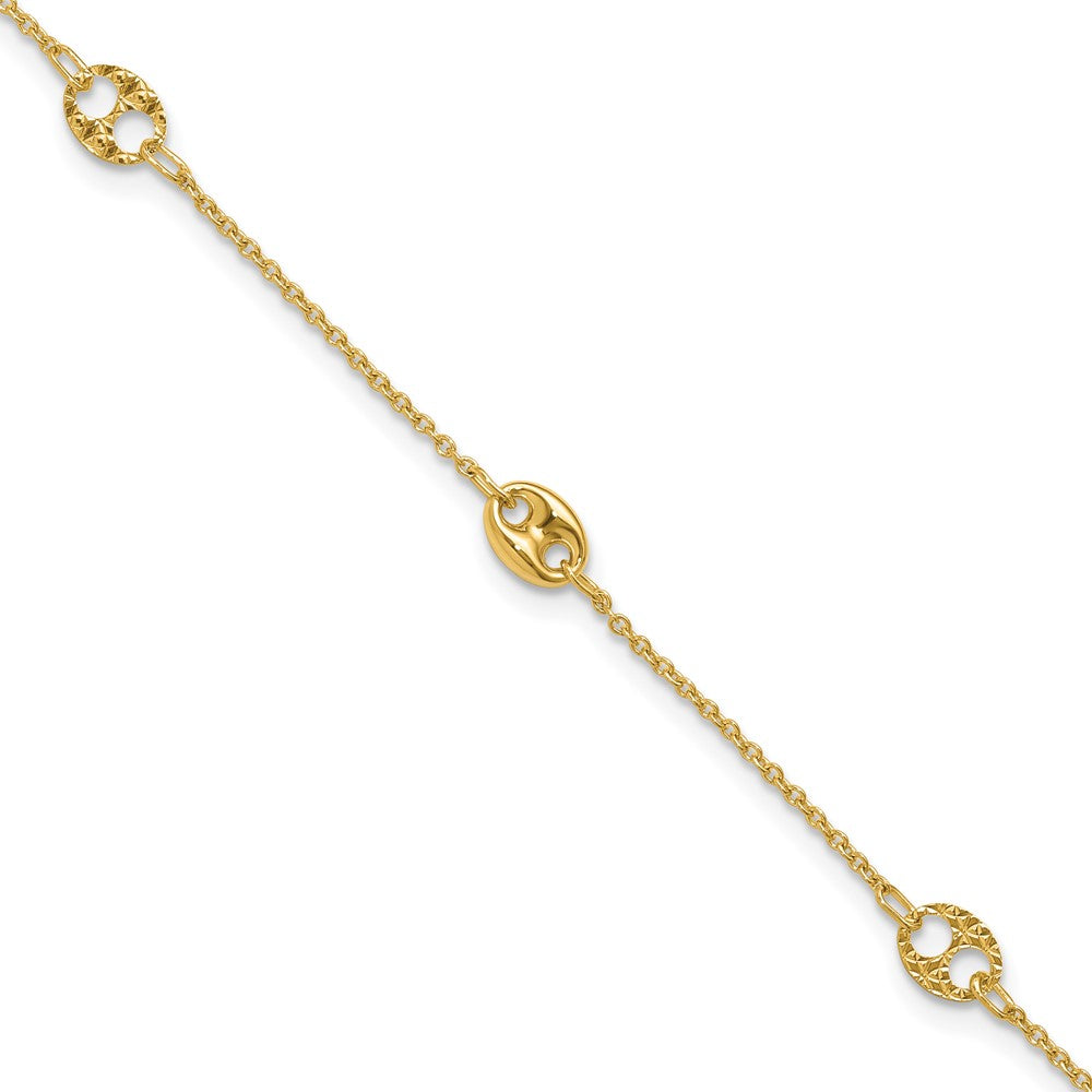 10K Polished and Textured Fancy 10in Plus 1in ext. Anklet