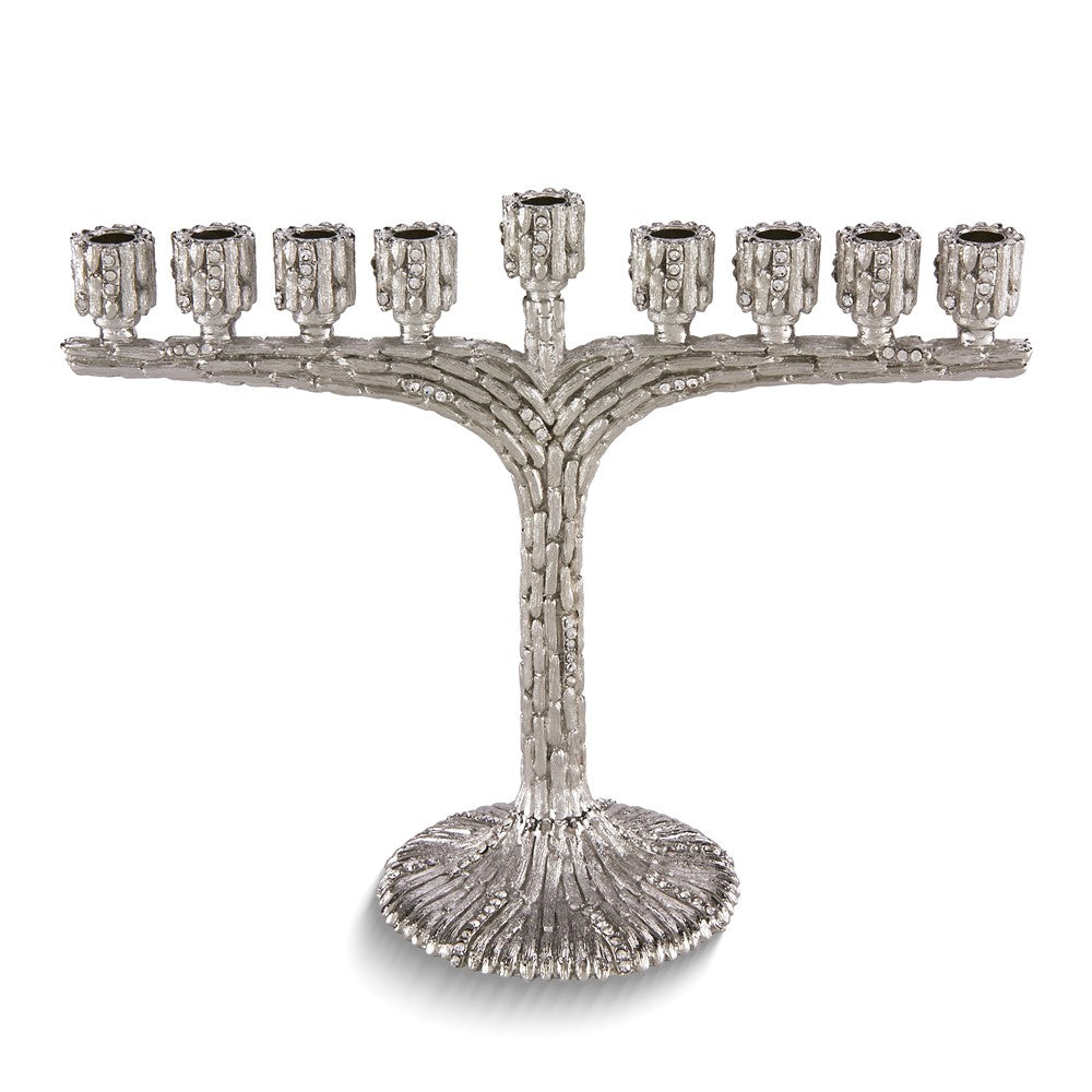 Silver-tone Bamboo Design Crystal Accented Menorah