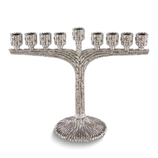 Silver-tone Bamboo Design Crystal Accented Menorah