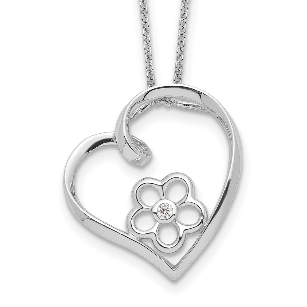 Sentimental Expressions Sterling Silver Rhodium-plated CZ My Special Niece 18in Flower in Heart Necklace 18 Inches