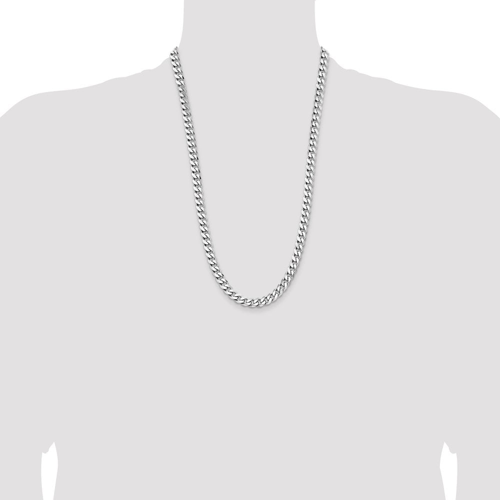 Sterling Silver Rhodium-plated 7.5mm Curb Chain 26 Inches